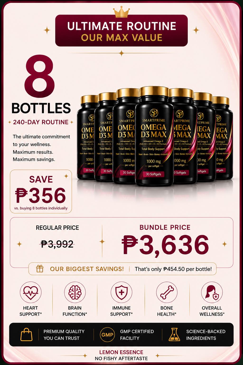 SmartPrime Omega D3 Max — 8 Bottle Bundle (Max Value)