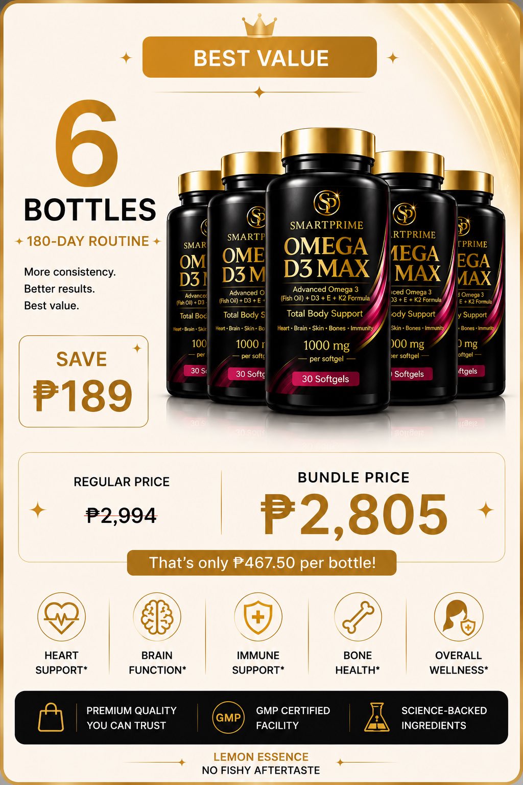 SmartPrime Omega D3 Max 6 Bottle Bundle - Best Value