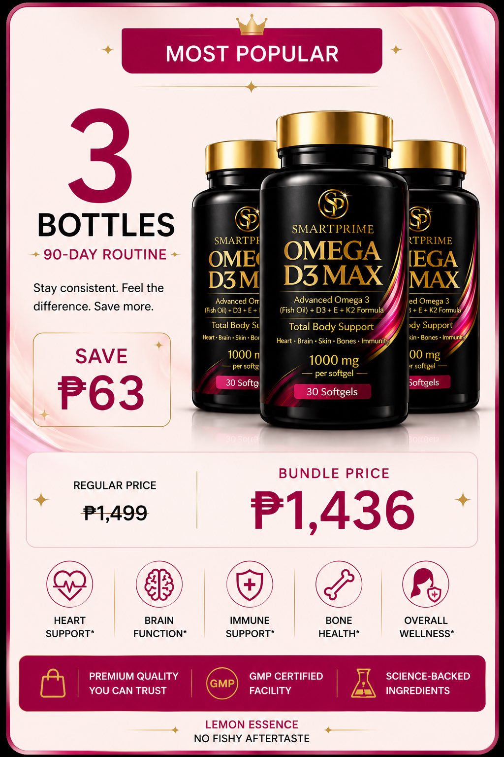 SmartPrime Omega D3 Max — 3 Bottle Bundle (Most Popular)